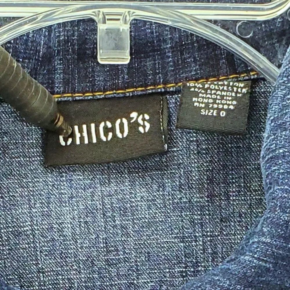 Chico's Denim Buttoned Jean Jacket (0) S Outdoor Minimalist Neutral Basic Coat